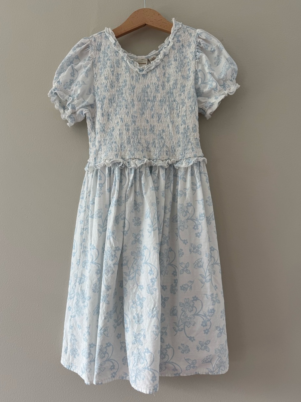Scotch and Soda Smocked Dress 10/12 Blue White Puff Sleeve Dress Wedding Girly